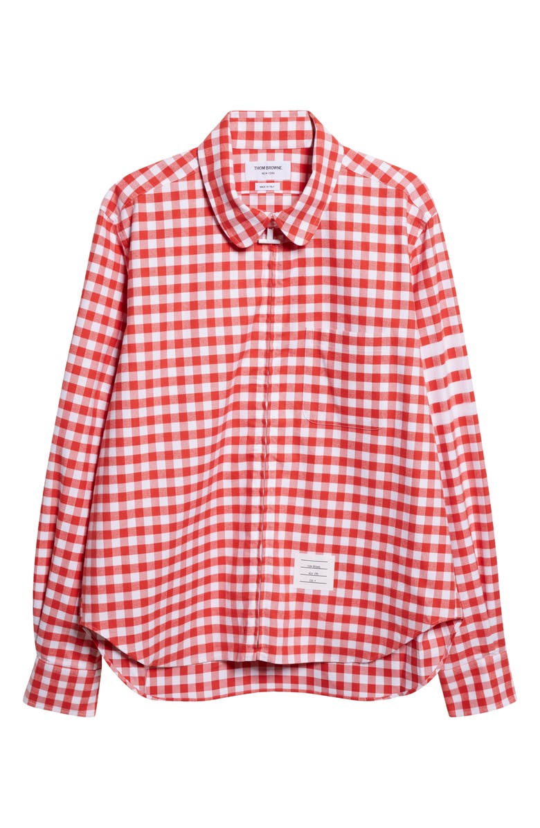 Thom Browne Gingham Cotton Zip Front Shirt Jacket, Alternate, color, Red