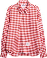 Thom Browne Gingham Cotton Zip Front Shirt Jacket