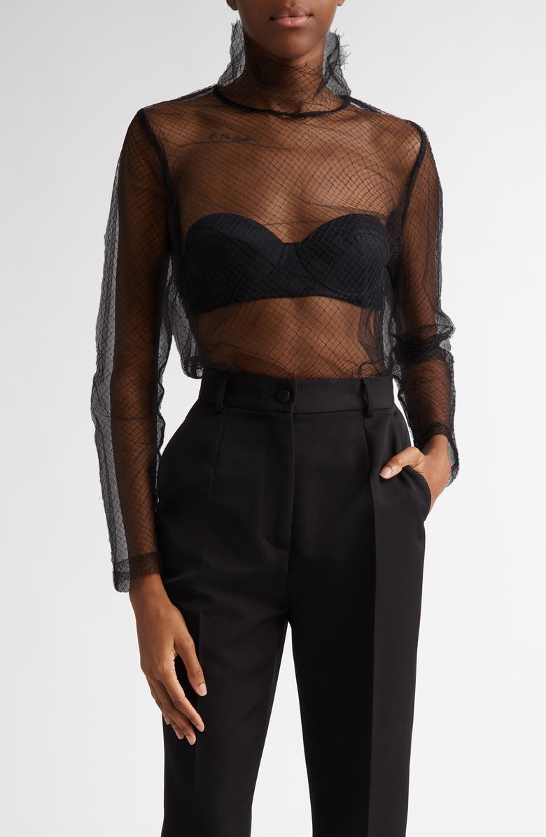Dolce&Gabbana Fishnet Mesh Long Sleeve Top, Main, color, N0000 Nero