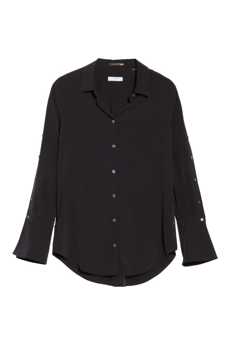 Rossi Button Detail Silk Shirt, Alternate, color, BLACK