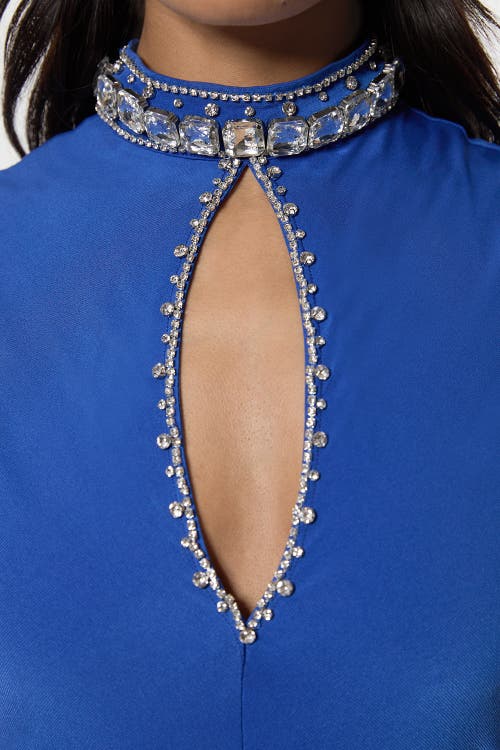 Karen Millen Embellished Jersey Crepe Maxi Dress In Blue
