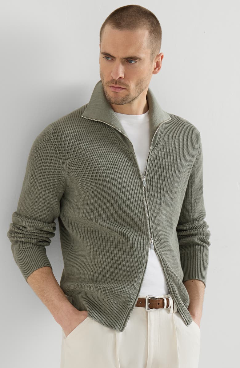 Brunello Cucinelli Half English Rib knit cardigan, Alternate, color, Military