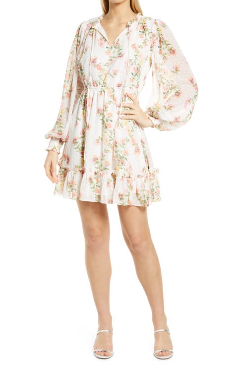 Floral Print Long Sleeve Swiss Dot Dress (Nordstrom Exclusive)