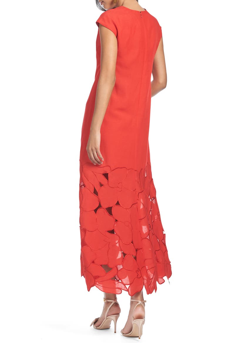 Sabette Embroidered Linen Blend Dress, Alternate, color, CHERRY RED
