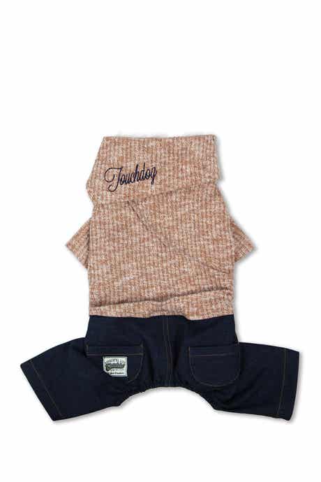 TOUCHDOG Vogue Neck-Wrap Sweater & Denim Outfit - Peach - Extra Large