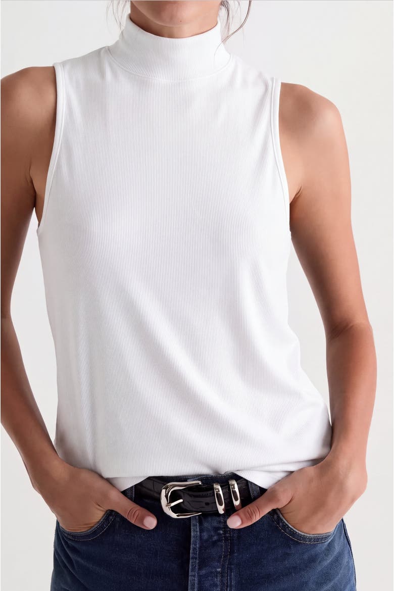 Ribbed Mock Neck Sleeveless Top, Alternate, color, White