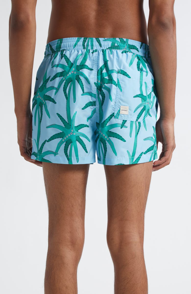 Jacquemus Le Maillot Puntini Cruise Print Swim Trunks, Alternate, color, Print Palmtrees Star Blue 3Ej