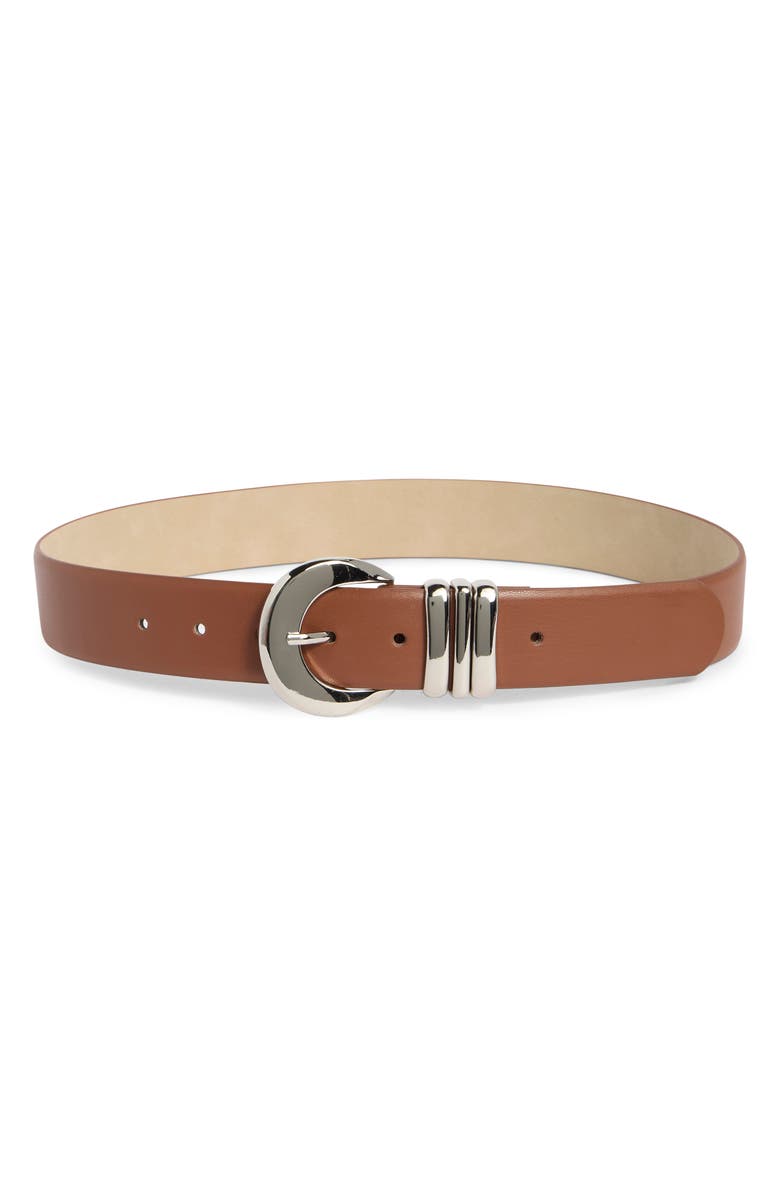 Vince Camuto Sculptural Buckle Belt, Main, color, Cognac