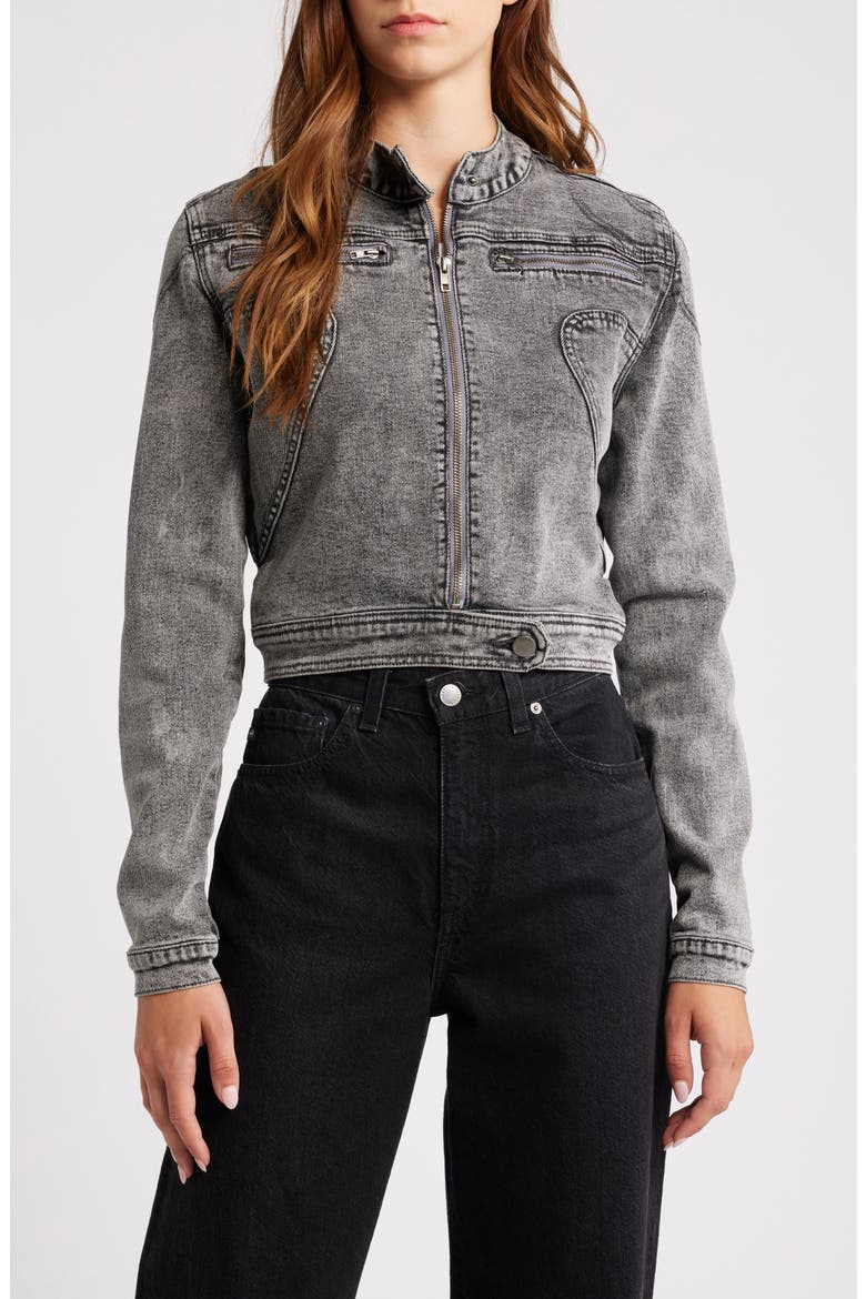 Denim Moto Jacket, Alternate, color, GREY