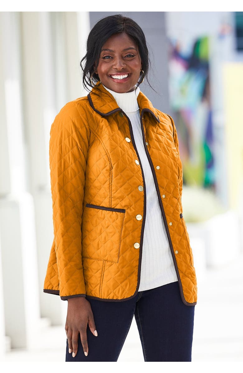 Jessica London Snap-Front Quilted Coat, Alternate, color, Black