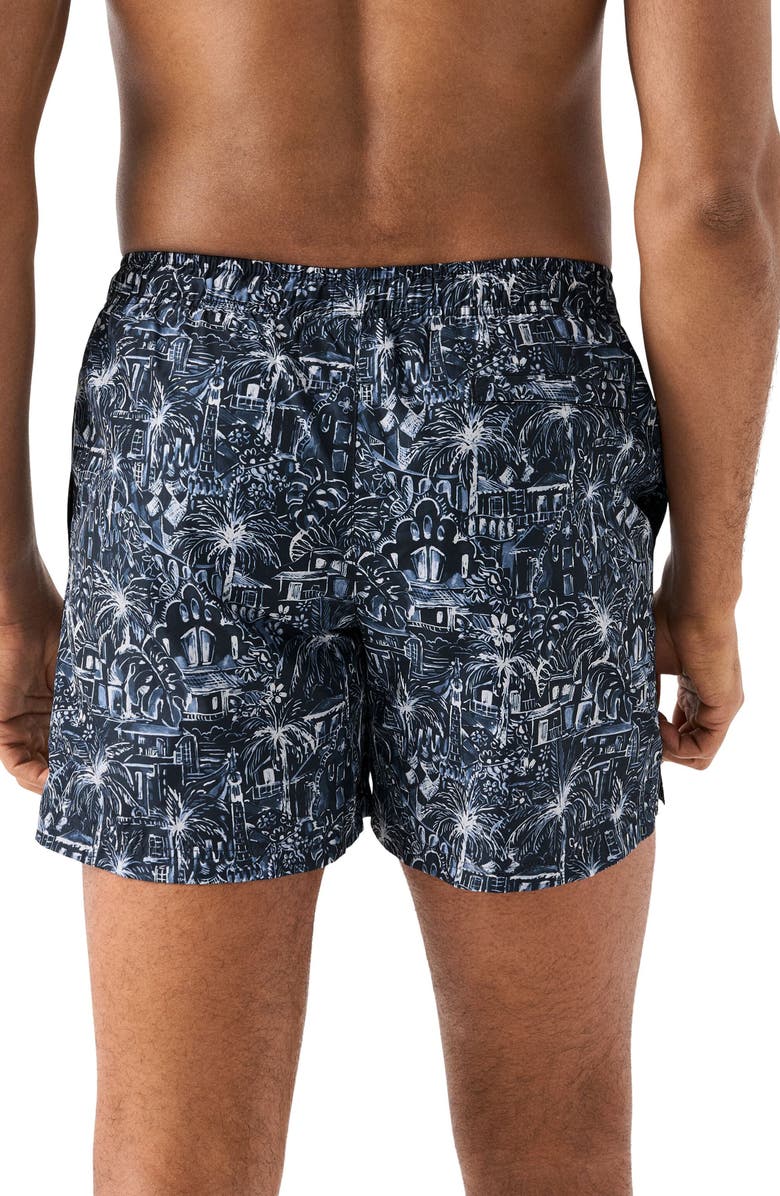 Eton Palm Tree Swim Trunks, Alternate, color, Dark Blue