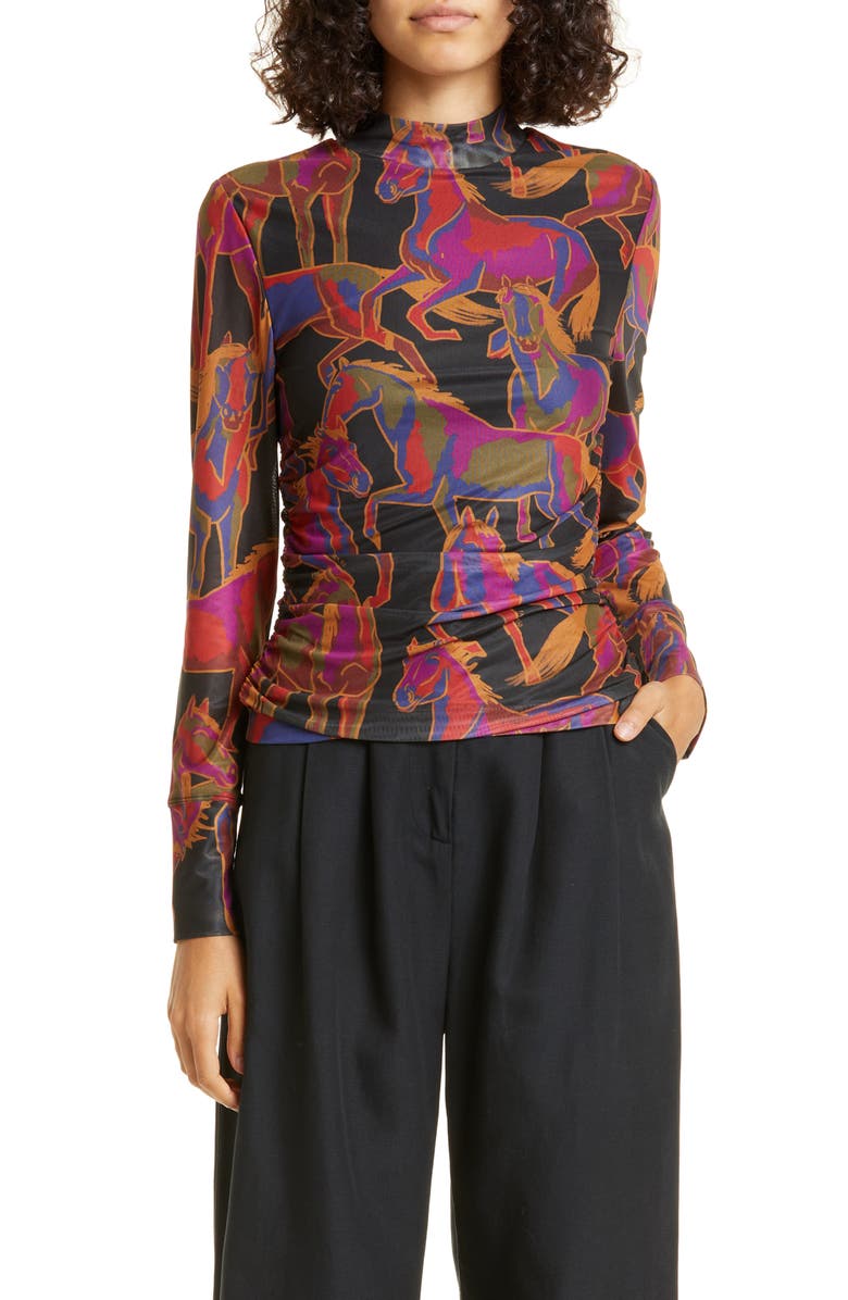 FARM Rio Wild Horses Mock Neck Mesh Top, Main, color, 