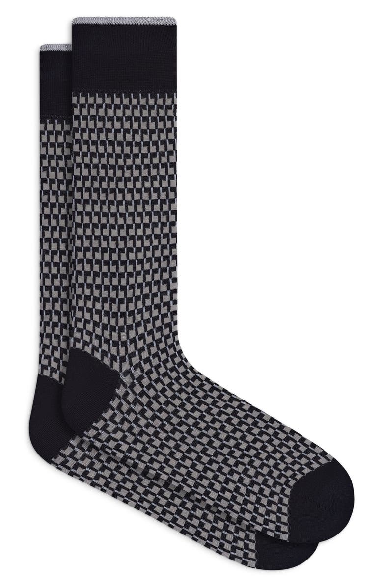 Bugatchi Check Mercerized Cotton Blend Dress Socks, Main, color, Black