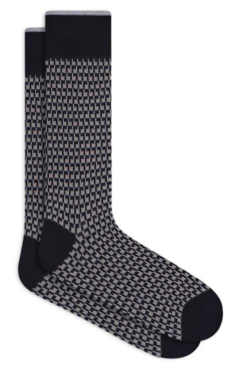 Check Mercerized Cotton Blend Dress Socks