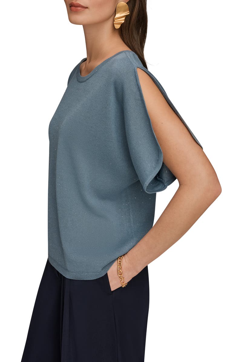 Donna Karan New York Slit Short Sleeve Sweater, Alternate, color, Washed Indigo