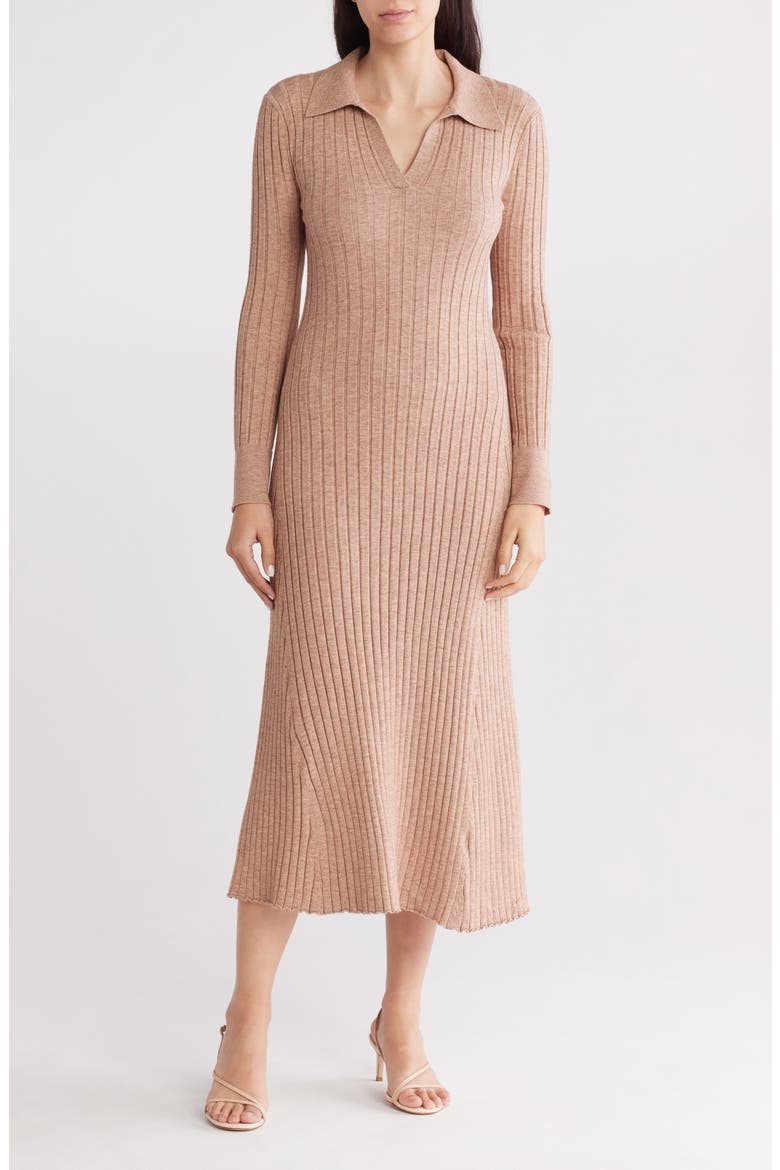 Long Sleeve A-Line Sweater Dress, Main, color, CAMEL