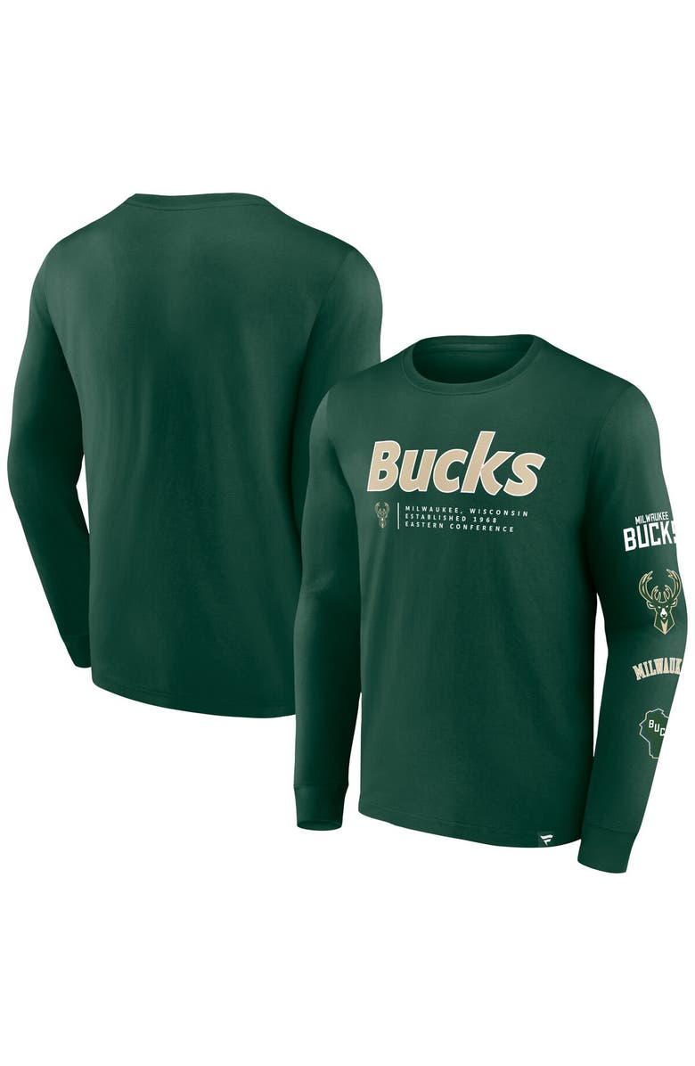 FANATICS Men's Fanatics Branded Hunter Green Milwaukee Bucks Baseline Long Sleeve T-Shirt, Main, color, Hunter Green