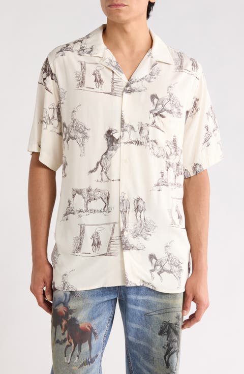 Charcoal Montage Cotton Camp Shirt