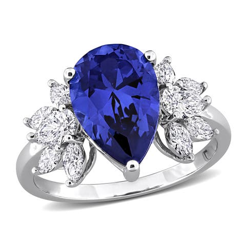 Lab-Created Sapphire & Diamond Floral Ring 18k