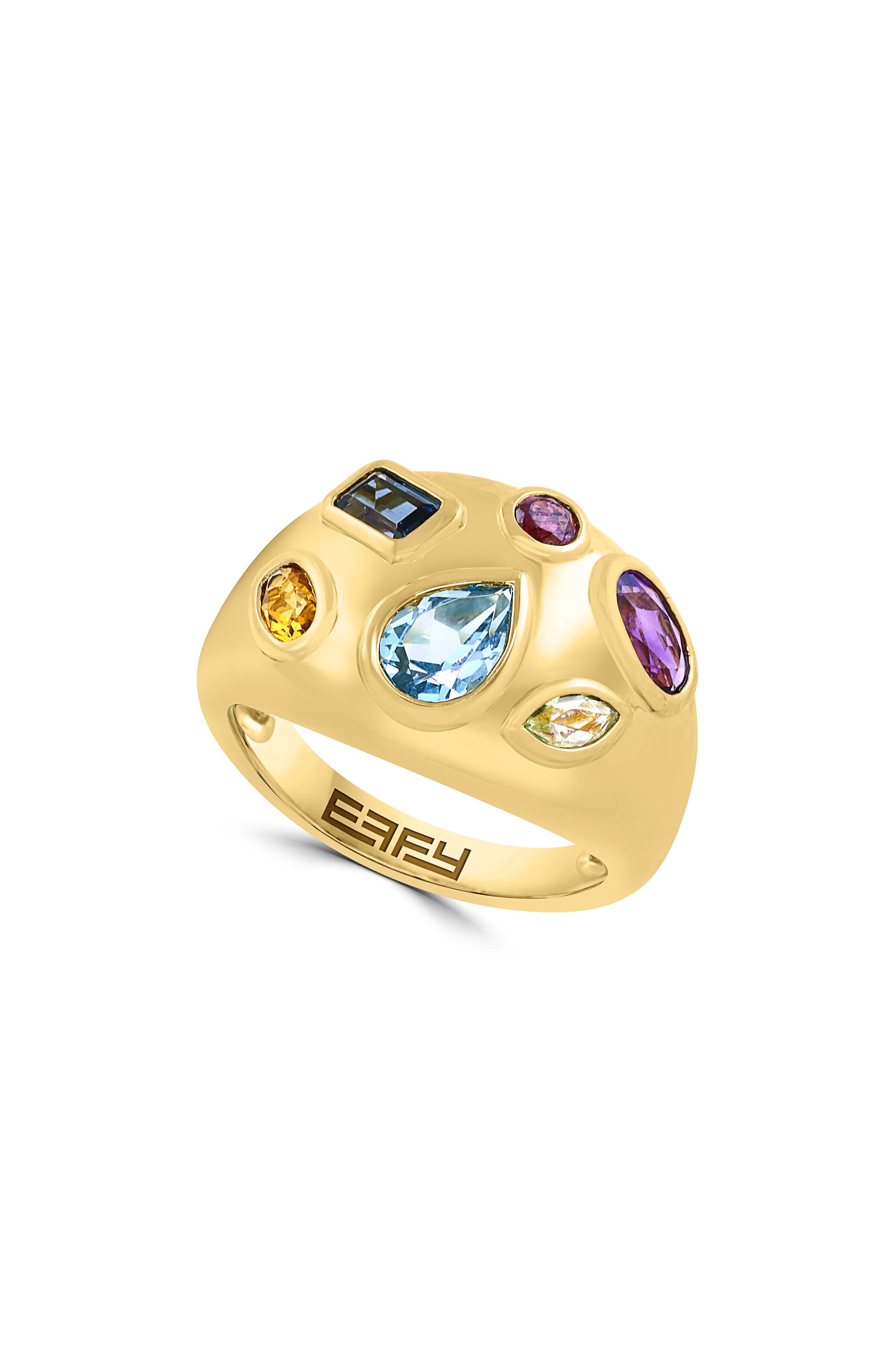 Multistone Gold Plated Silver Dome Ring