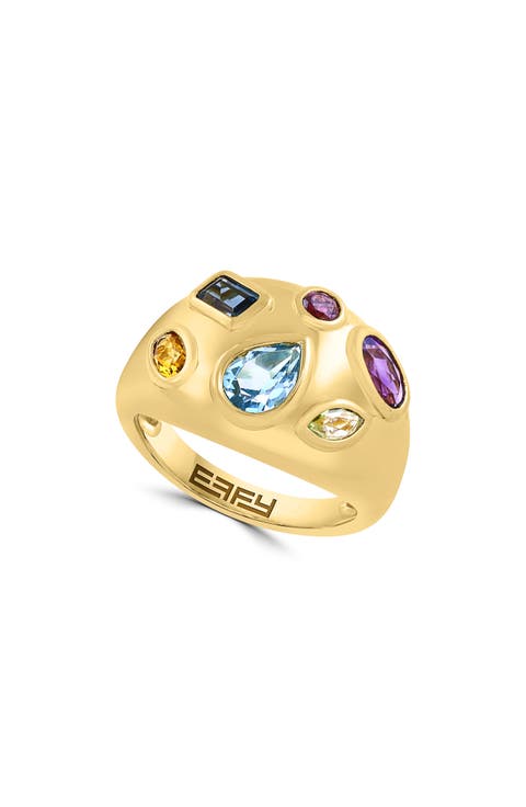 Multistone Gold Plated Silver Dome Ring