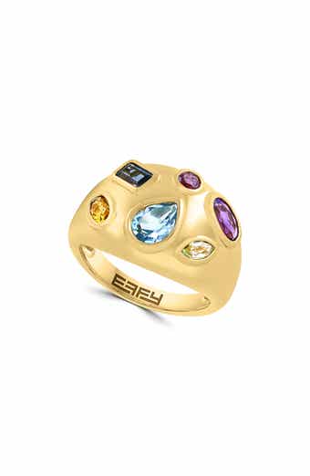 Multistone Gold Plated Silver Dome Ring