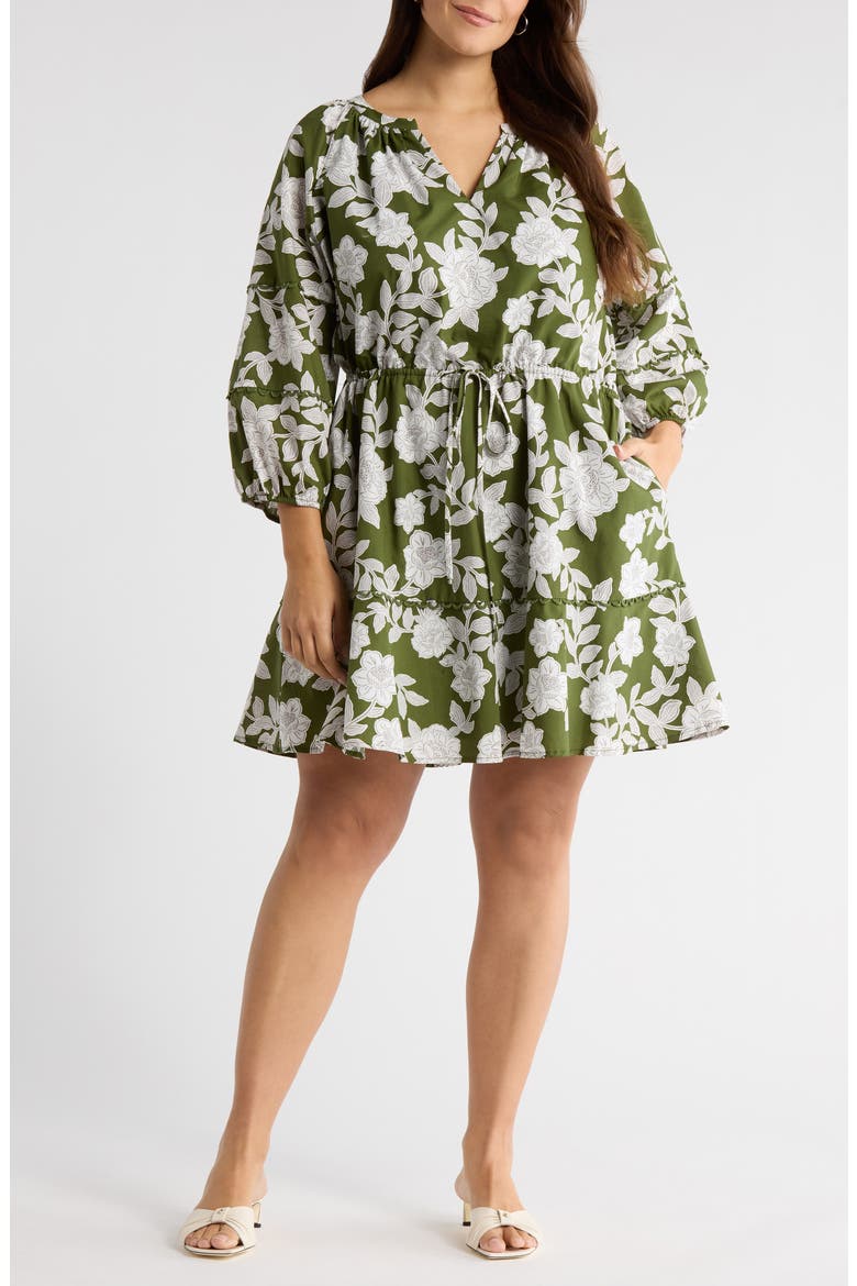 Dabria Hizley Floral Long Sleeve Cotton Dress, Main, color, CREAM-GREEN