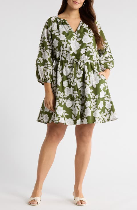 Dabria Hizley Floral Long Sleeve Cotton Dress (Plus)