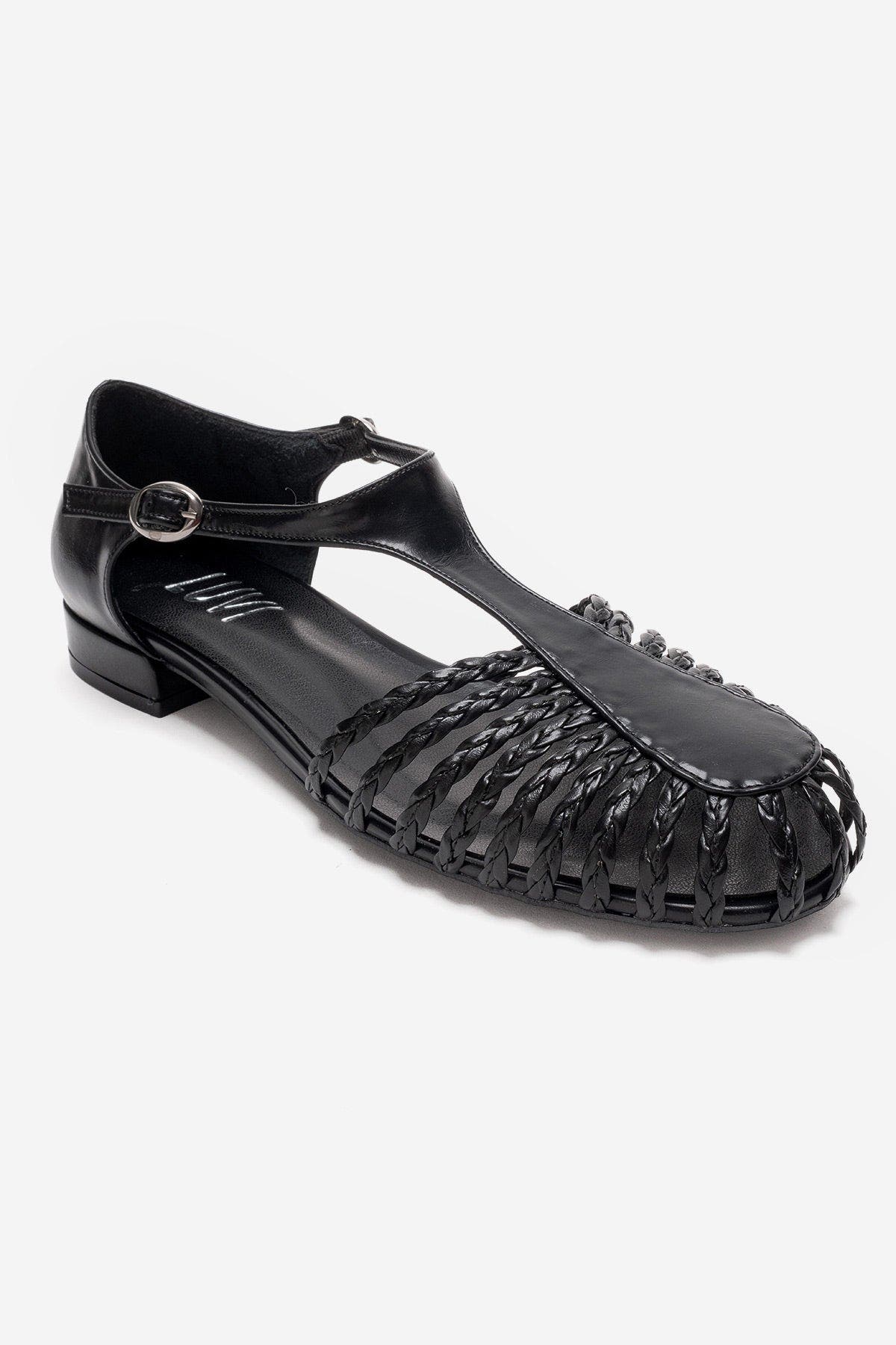 Prologue Shoes Onos Woven T Strap Sandal, Main, color, Black