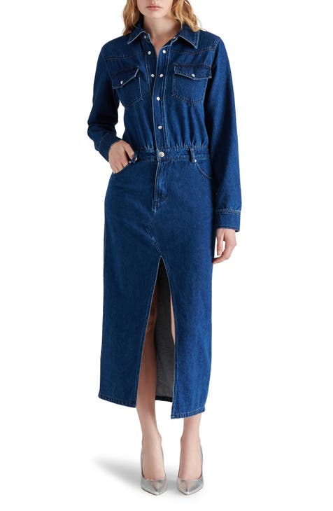 Long denim shirtdress online