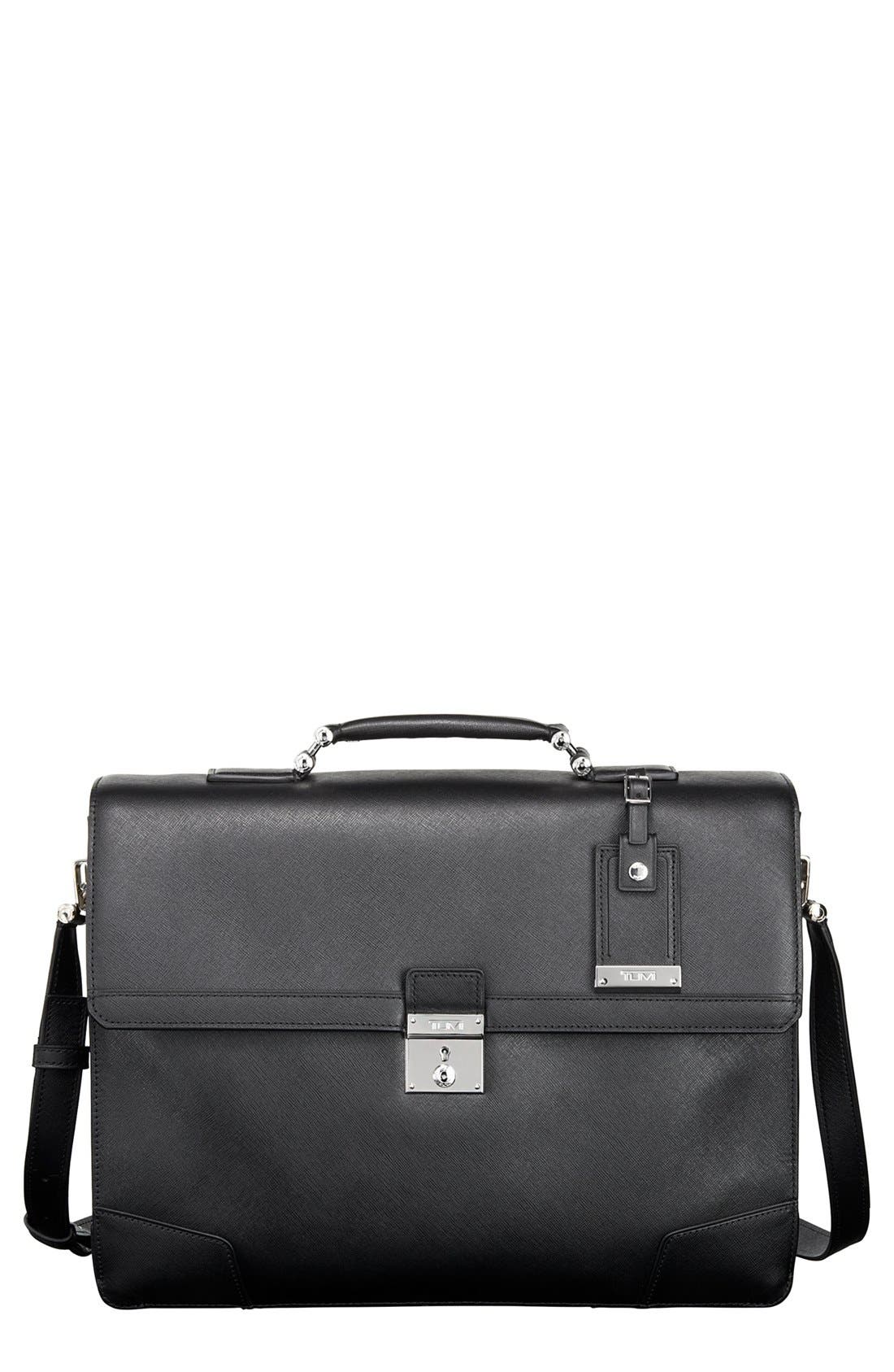 TUMI 'Astor Dorilton - Slim Flap' Embossed Leather Briefcase, Main, color, 