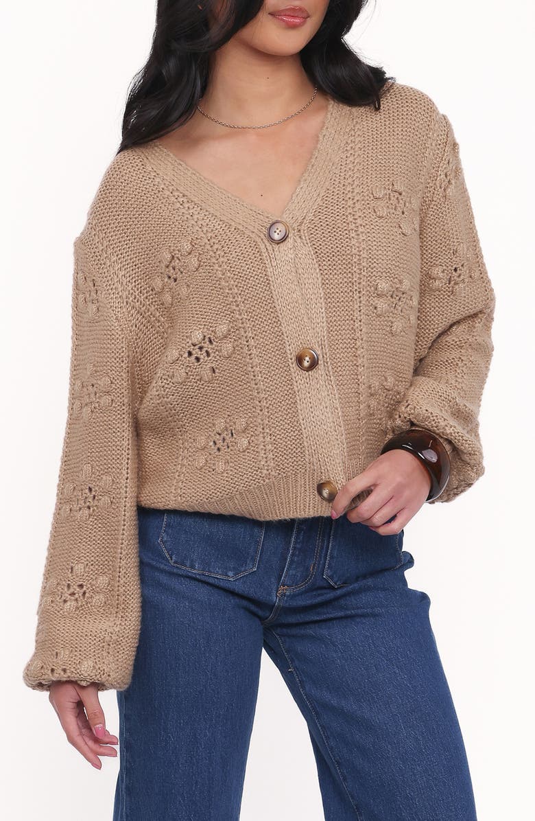 Petal & Pup Melody Relaxed Fit Pointelle Cardigan, Main, color, Mushroom