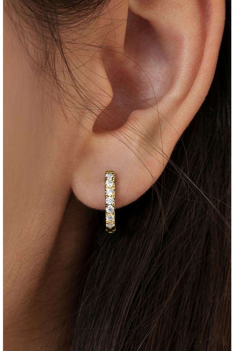 Small Multi Cubic Zirconia Huggie Plated Earrings, Alternate, color, Gold