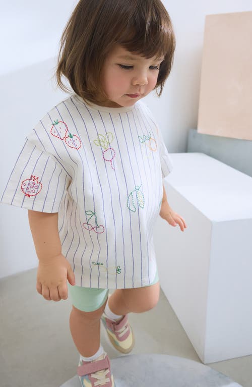 Next Kids' Stripe Embroidered Fruit Cotton Graphic T-shirt In White