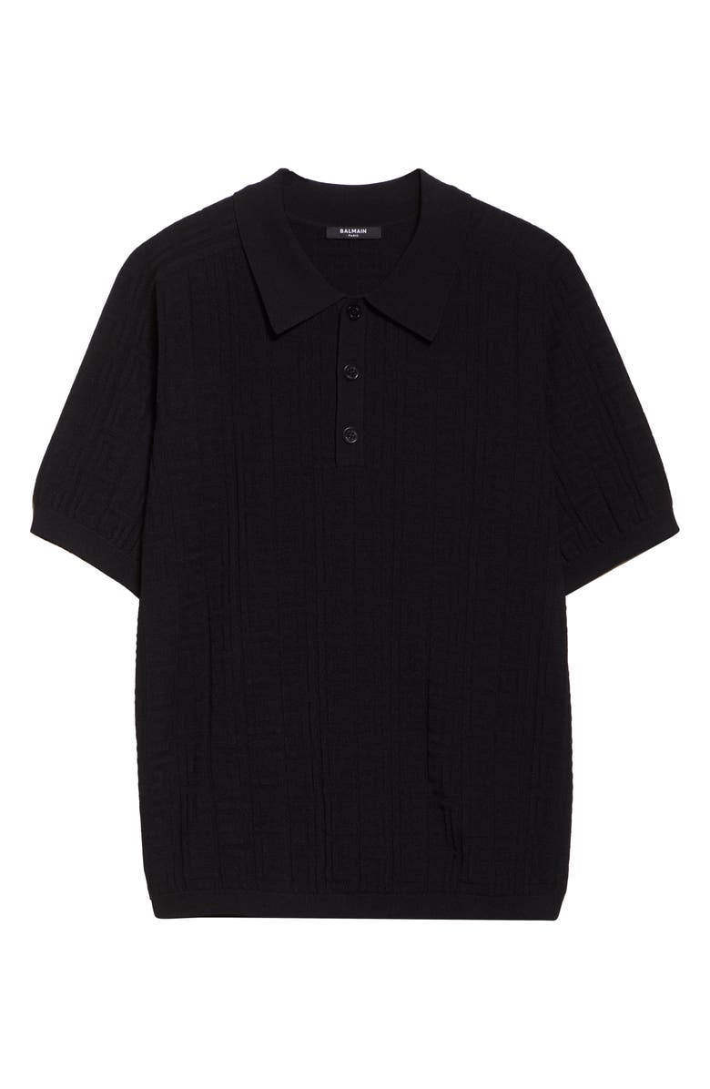 Balmain Monogarm Jacqurd Polo Sweater, Alternate, color, 0Pa Black