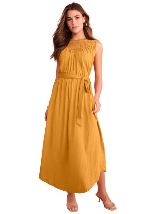 Plus Size Lace Yoke Sleeveless Maxi Dress