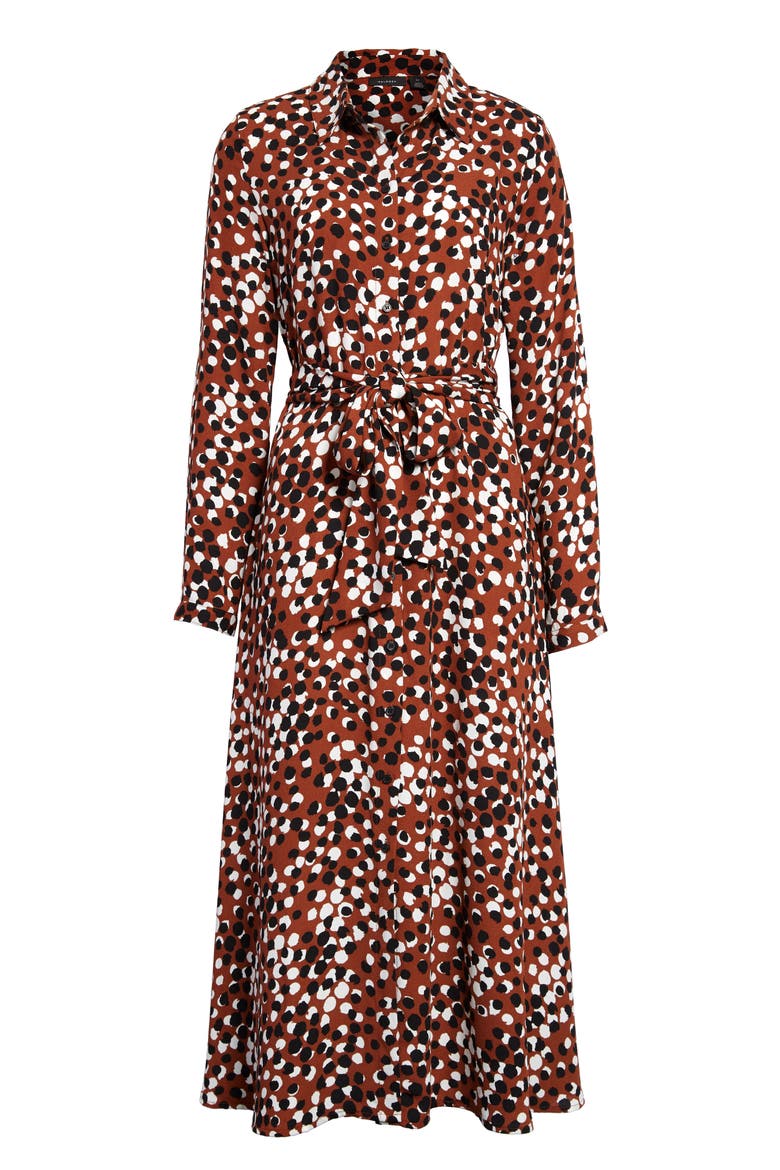 Long Sleeve Midi Shirtdress, Main, color, RUST- BLACK DOT