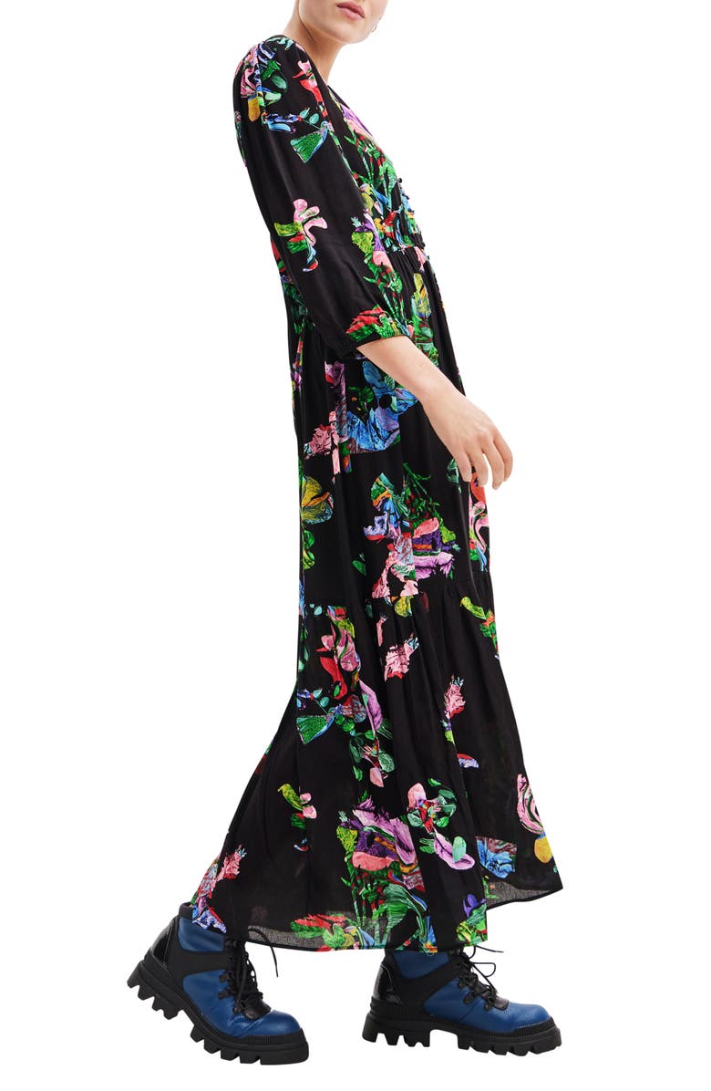 Desigual Poppy Floral Print Long Sleeve Dress, Alternate, color, 