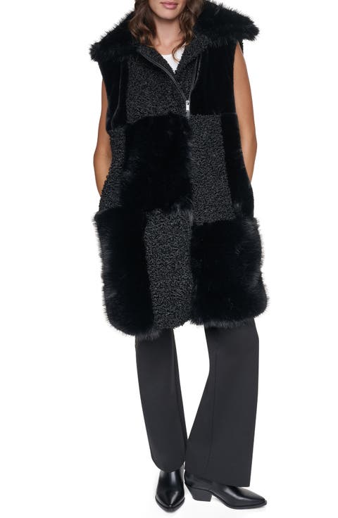Patch Mix Faux Fur Long Vest