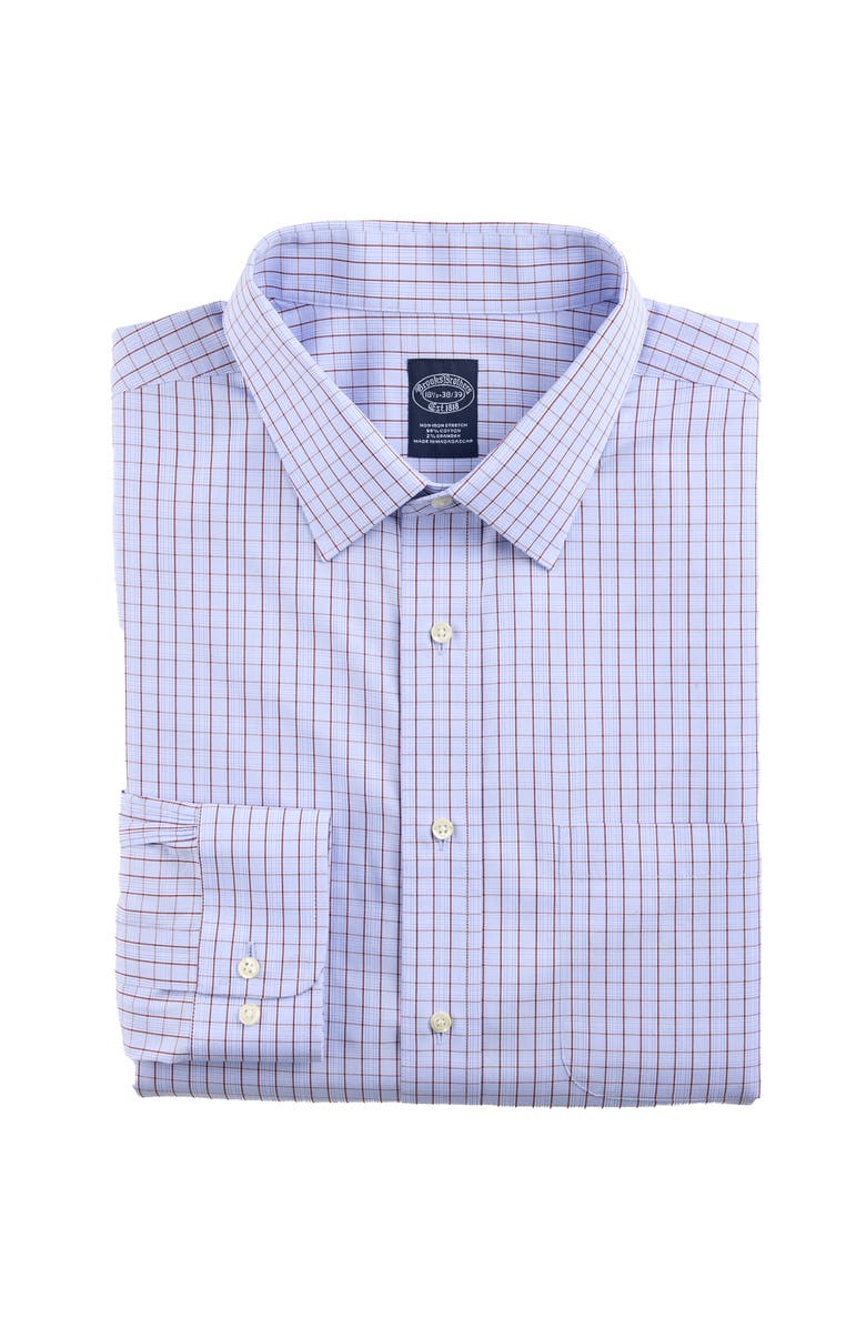 Brooks Brothers Big & Tall Non-Iron Glen Plaid Dress Shirt V2, Main, color, Blue