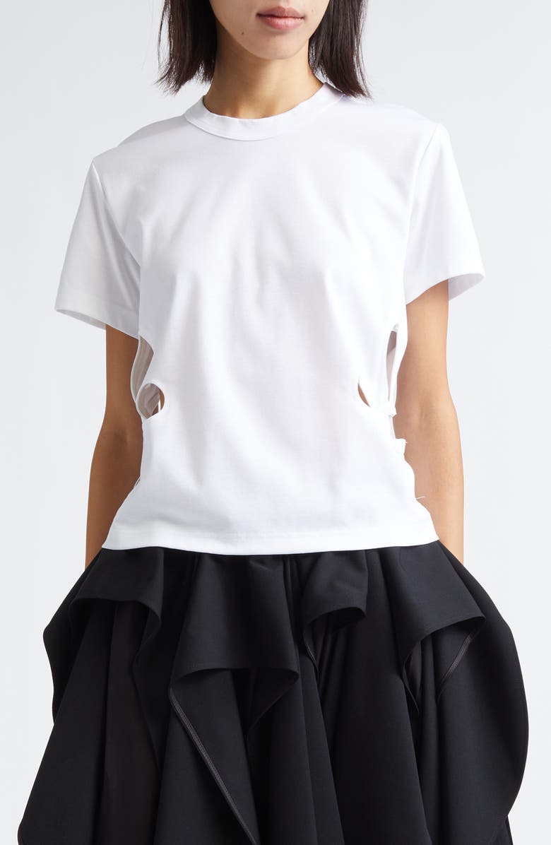 Noir Kei Ninomiya Floral Cutout Cotton Ponte T-Shirt, Main, color, White