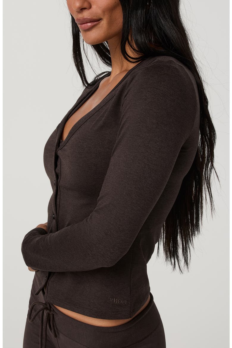Halo Performance V-Neck Cardigan, Alternate, color, JAVA HEATHER