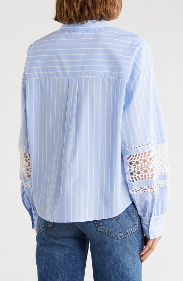 French Connection Oversize Lace Trim Button-Up Shirt, Alternate, color, Blue/ White
