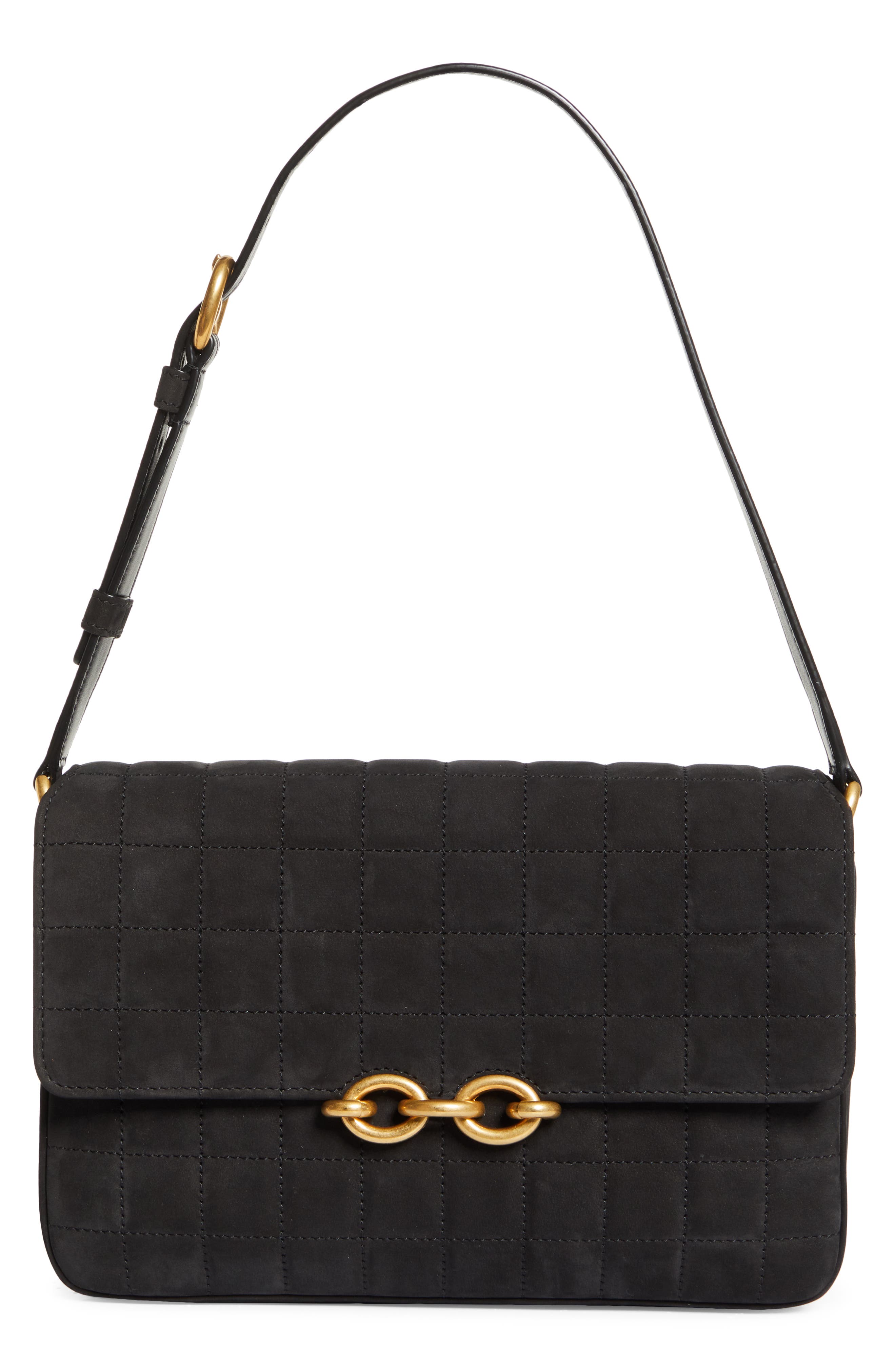 Le Maillon Quilted Nubuck Leather Shoulder Bag, Main, color, NOIR