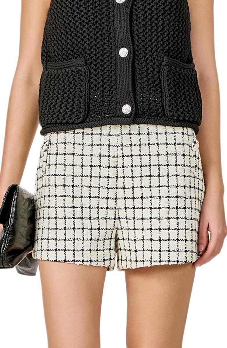 Endless Rose Bouclé Tweed High Waist Shorts, Alternate, color, Ivory/ Black
