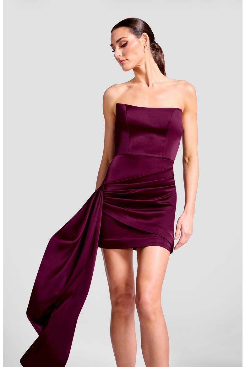 Elodie Ruched Side Drape Strapless Minidress, Alternate, color, DARK CHERRY