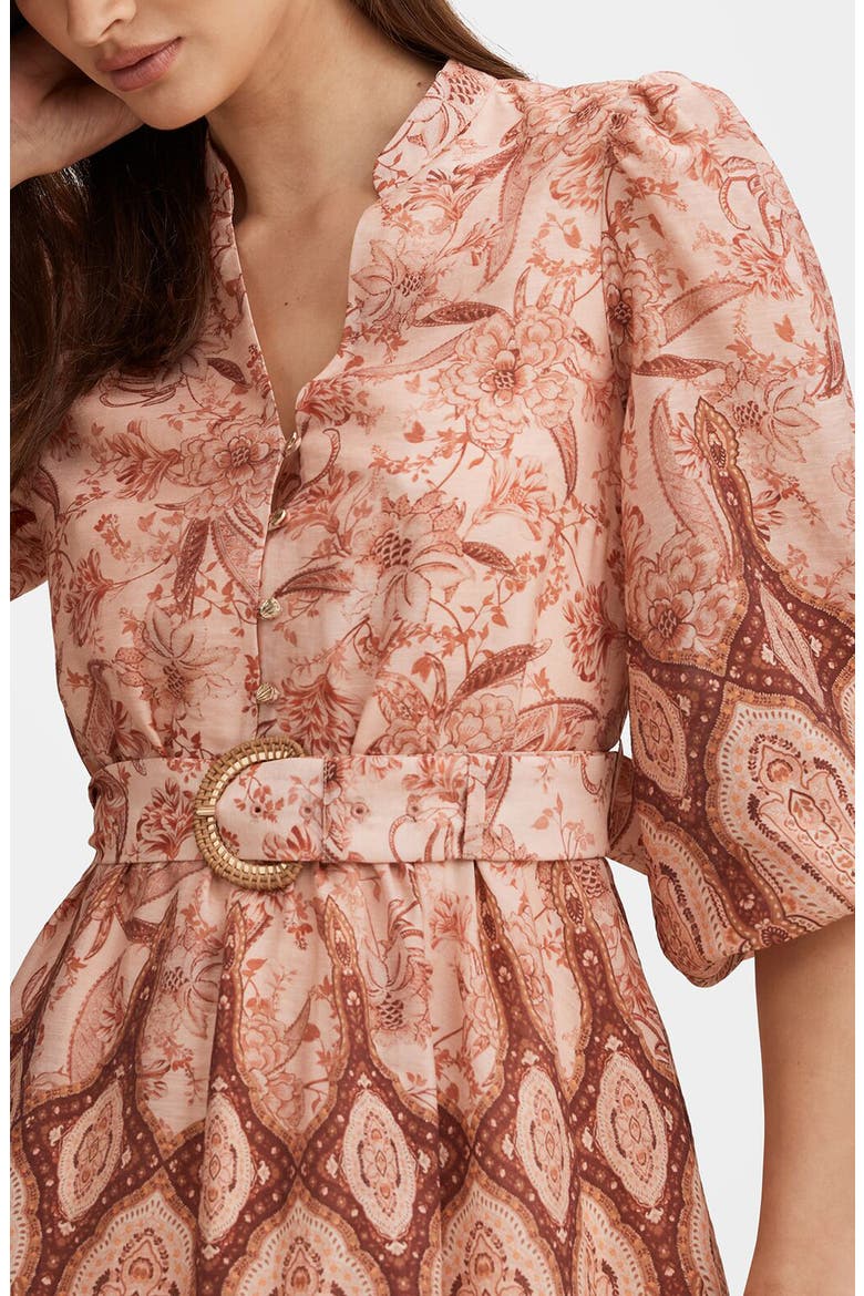 Wesley Print Belted Long Sleeve Minidress, Alternate, color, PEACH MOSS FLORAL