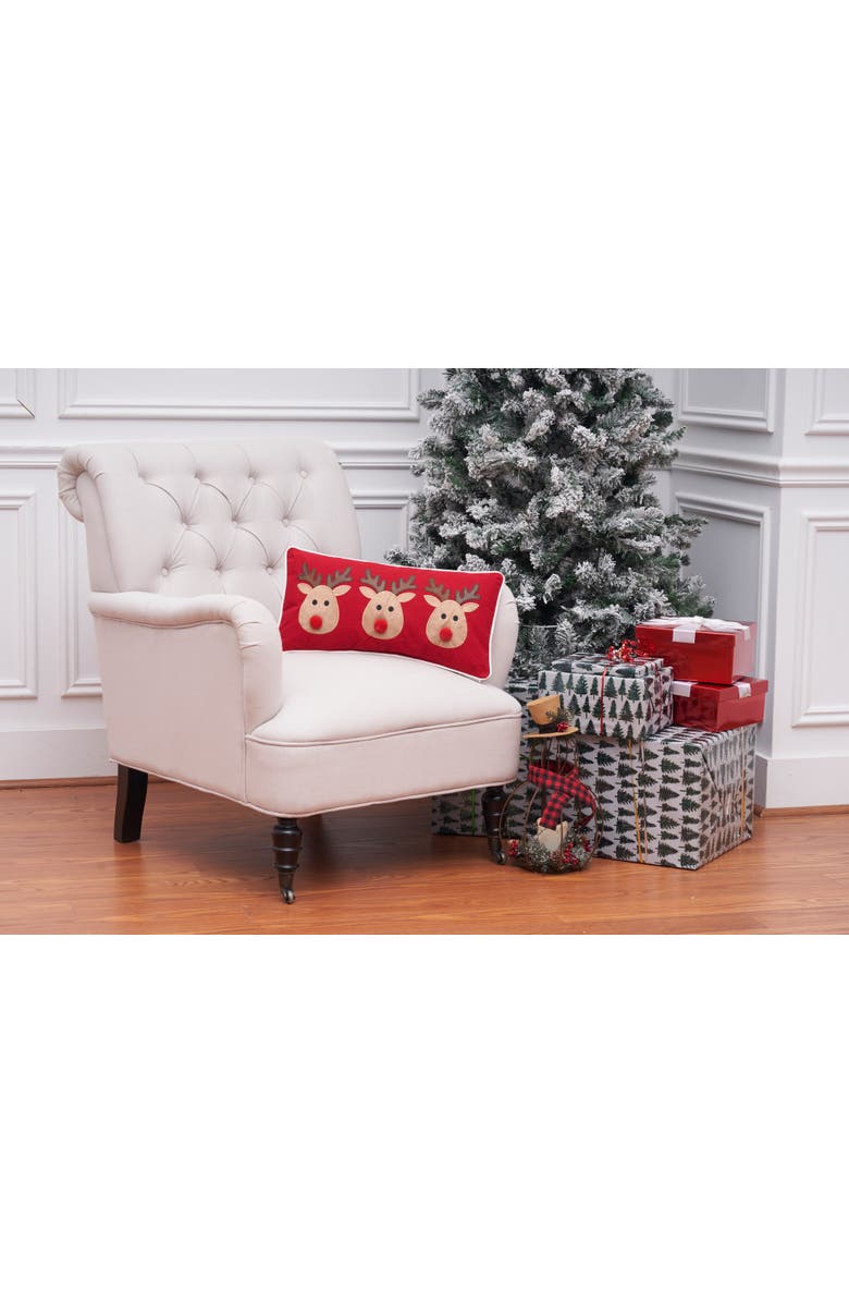 C&F Home Reindeer Games Applique Christmas Holiday Small/Petite Accent Pillow, 10" x 20", Alternate, color, Red
