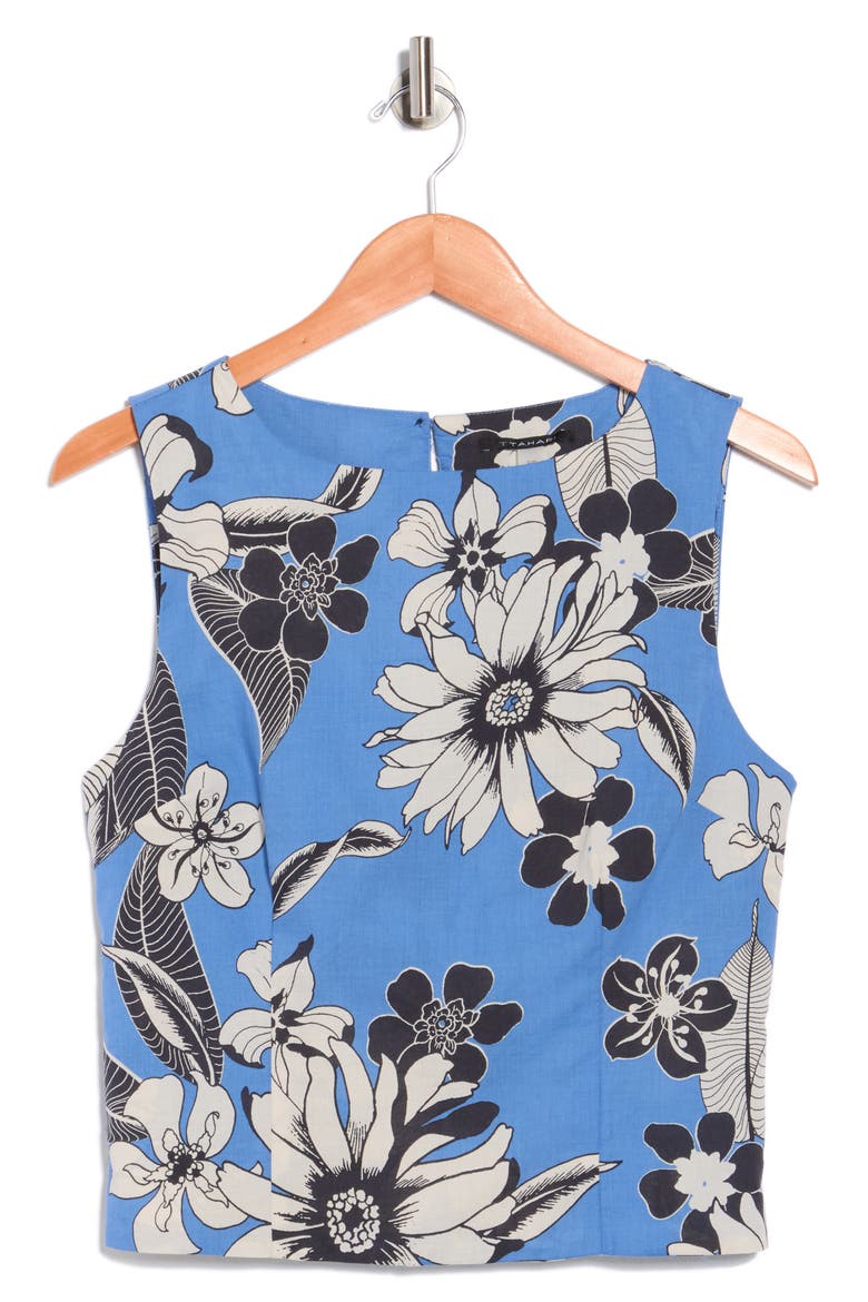 Floral Sleeveless Cotton Shell, Alternate, color, BLUE FLOWER PRINT