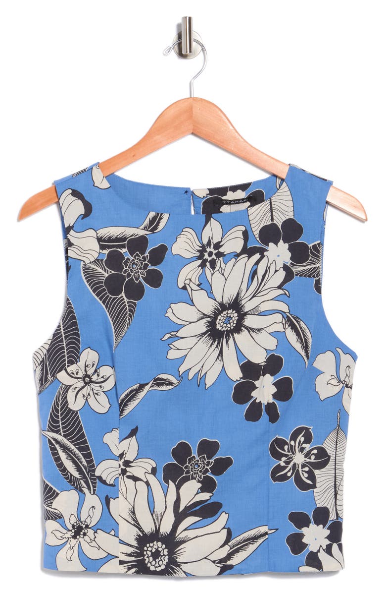 T Tahari Floral Sleeveless Cotton Shell, Main, color, Blue Flower Print